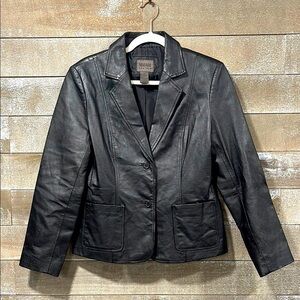 John Paul Richard Black Leather Coat Blazer size 10